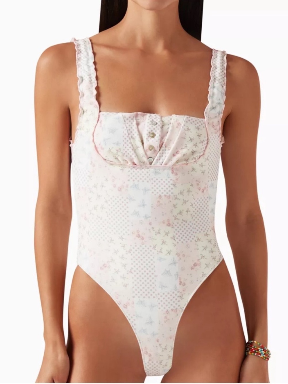 Frankie's Bikinis White Floral One-Piece Swimsuit